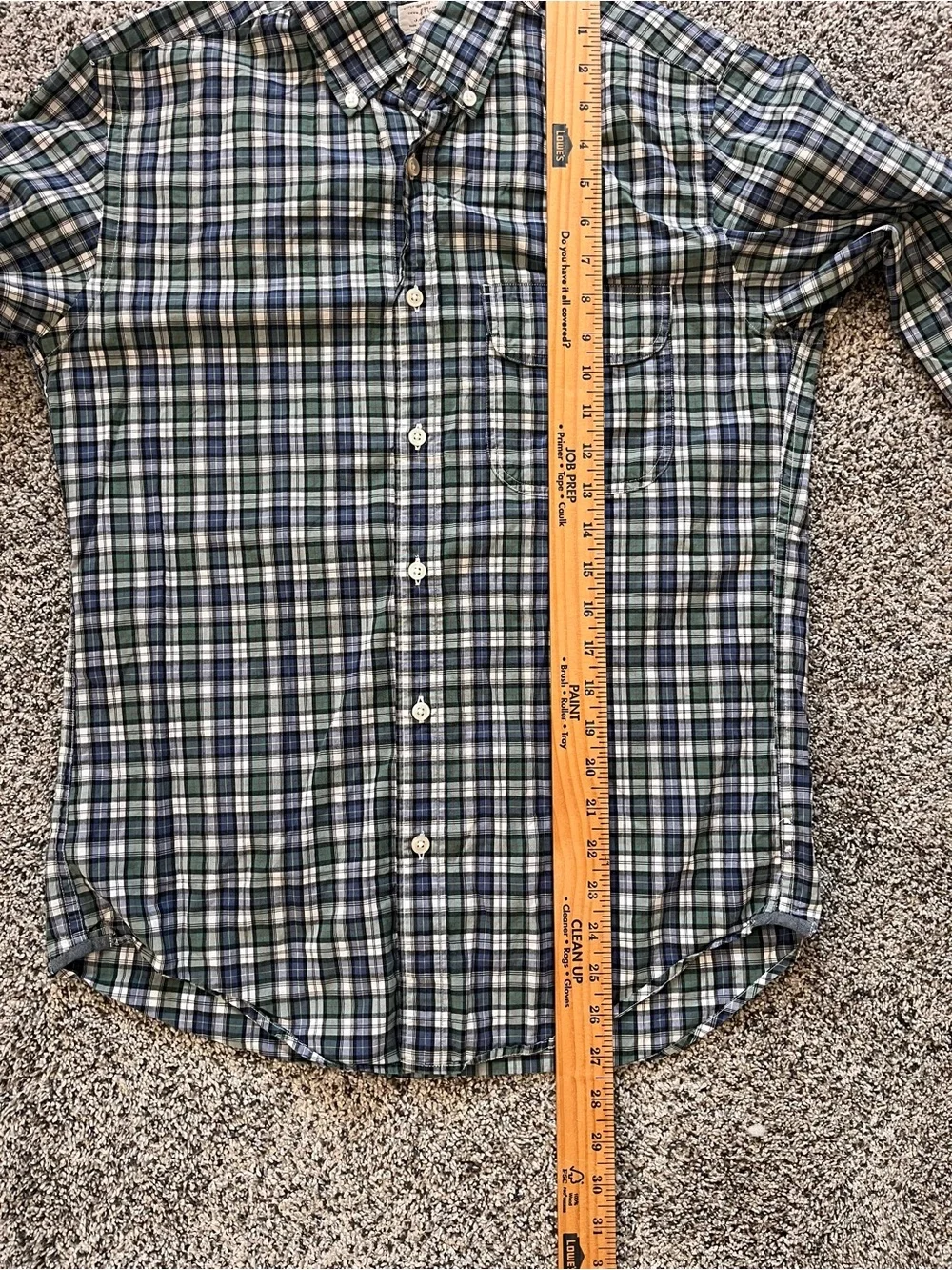 Mens J. Crew Green and Blue Plaid Cotton Button-Down Shirt Small 14-14.5 Preppy